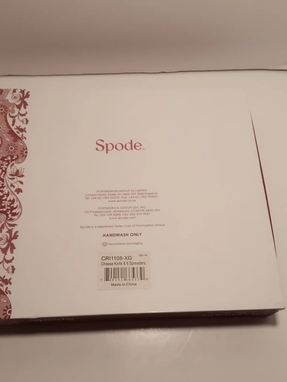 Spode Cranberry Italian Red and White Cheese Knife & Spreaders Set